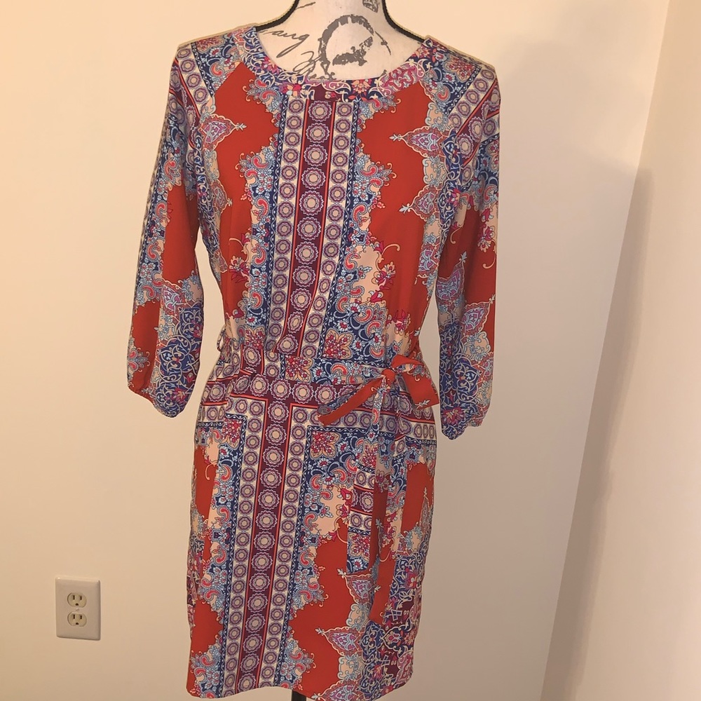 Tinley boutique patterned dress orange blue